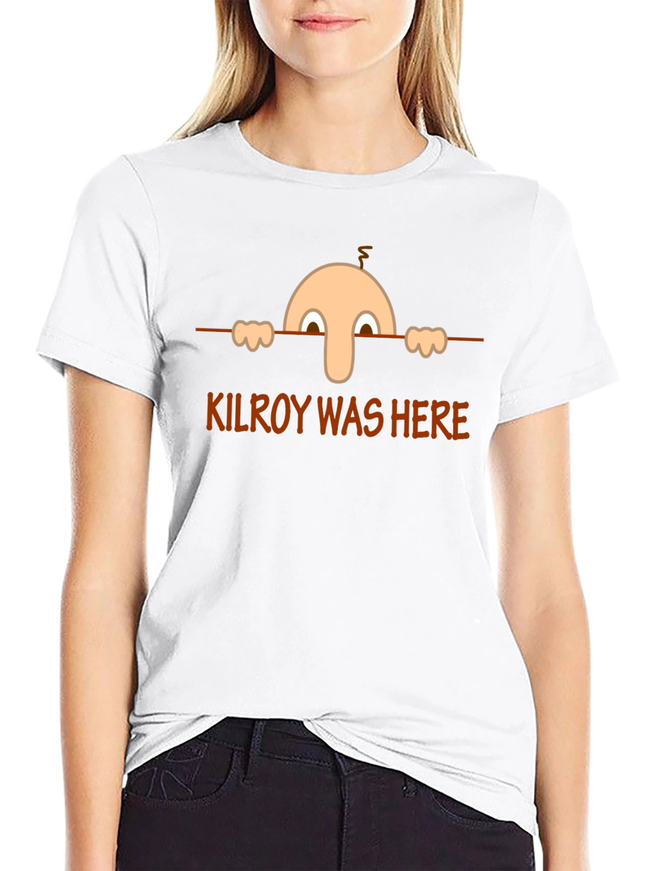 Kilroy Was Here Black T-Shirt - Classic Cartoon
