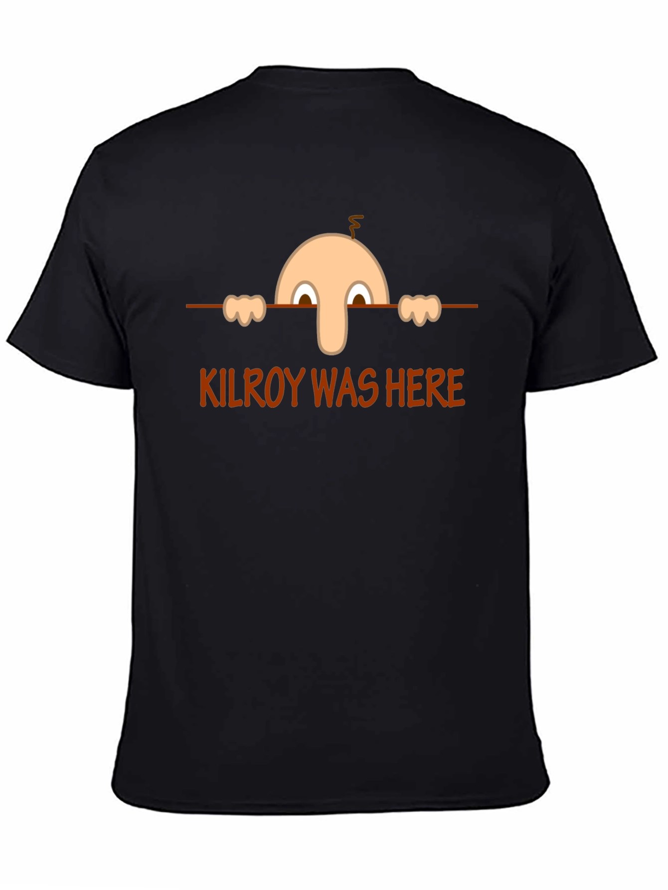 Kilroy Was Here Black T-Shirt - Classic Cartoon