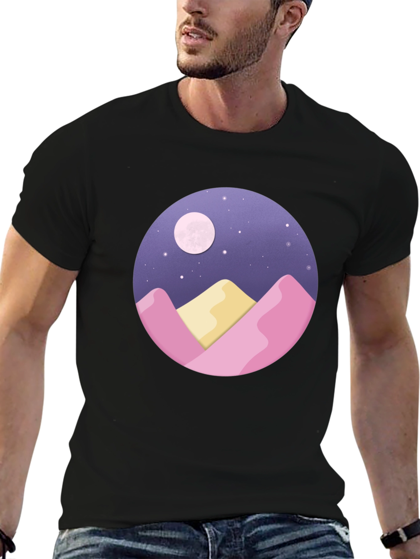 Moonlit Mountain Graphic Tee - Black