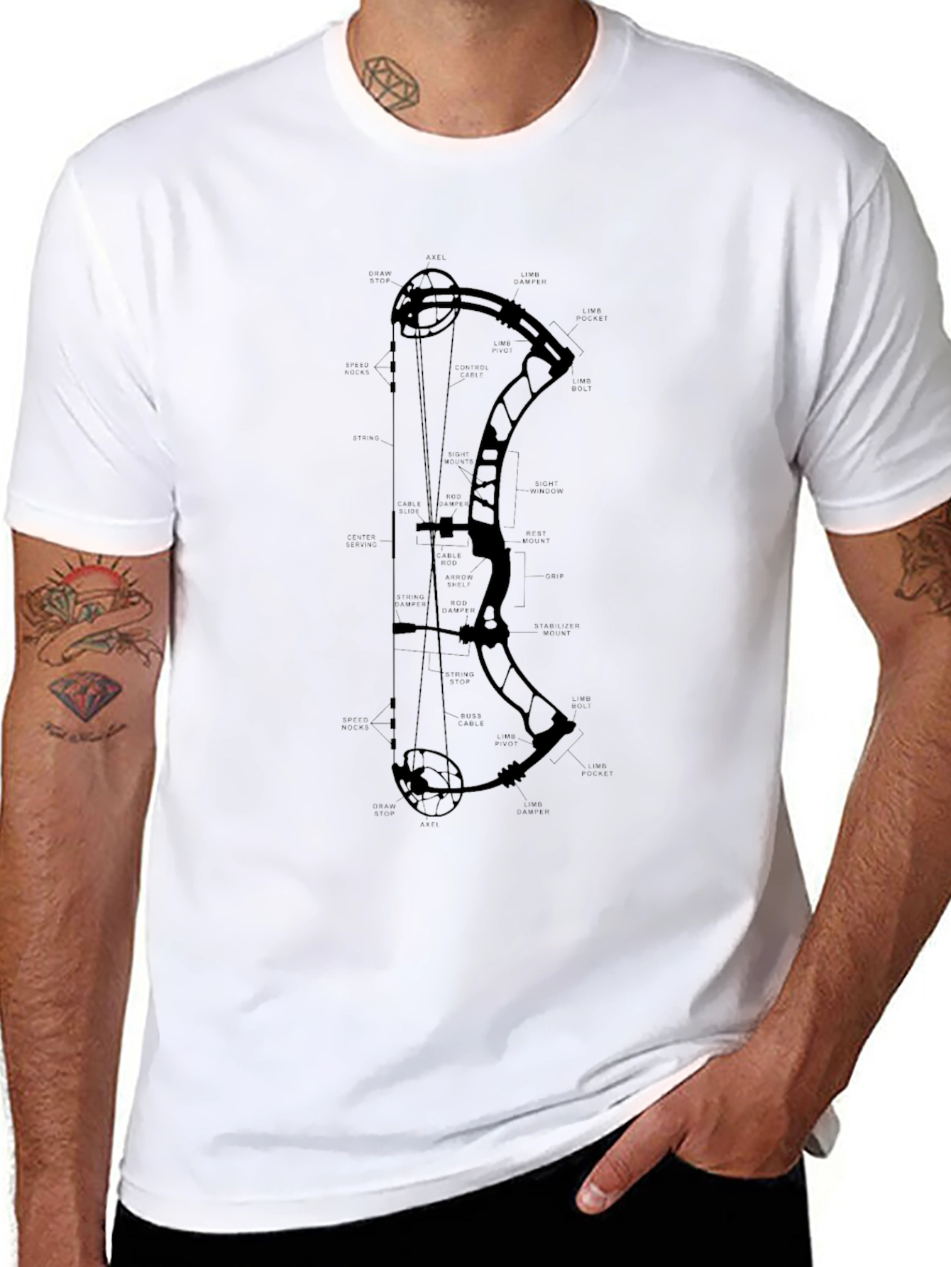 Archery Bow Diagram Black T-Shirt