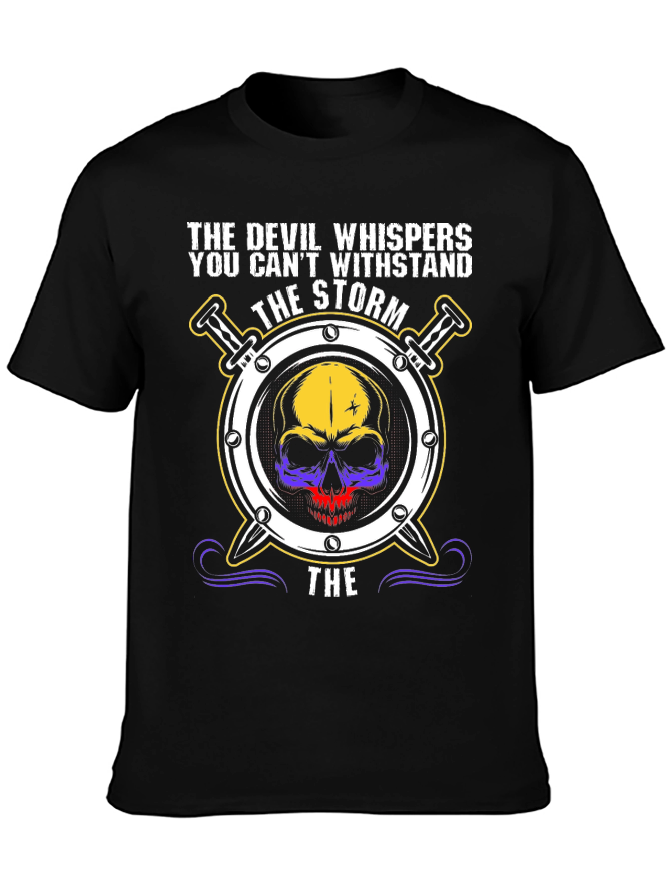 The Devil Whispers T-Shirt: Storm Skull Design