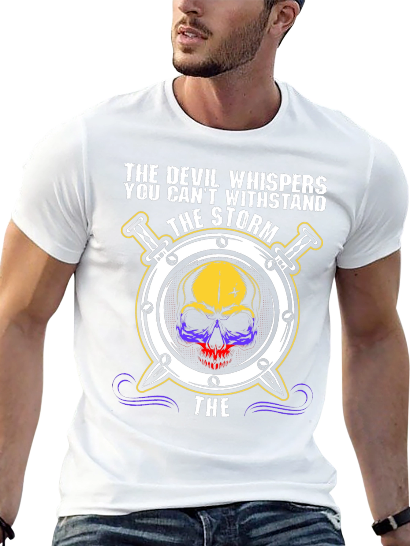 The Devil Whispers T-Shirt: Storm Skull Design