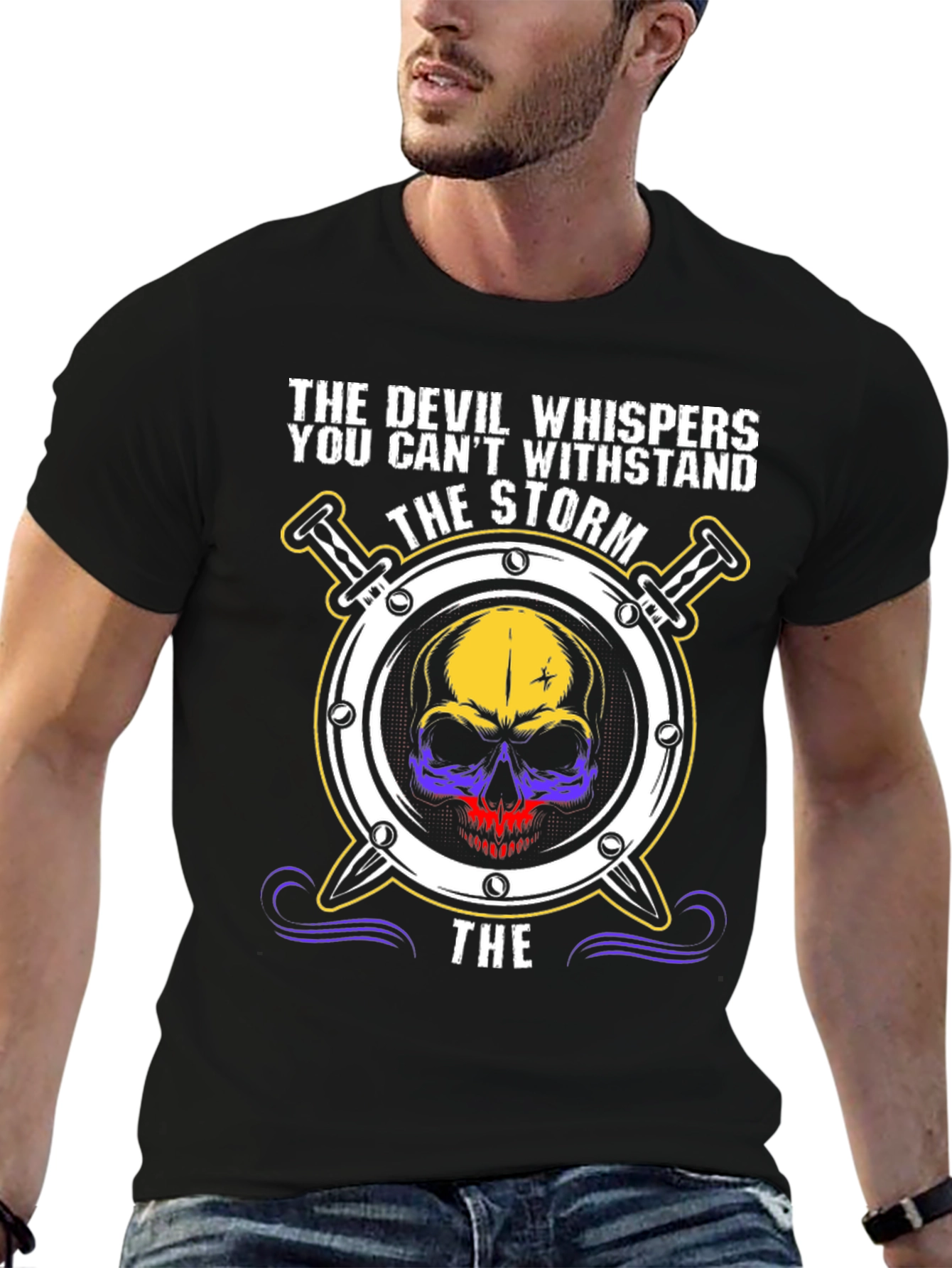 The Devil Whispers T-Shirt: Storm Skull Design