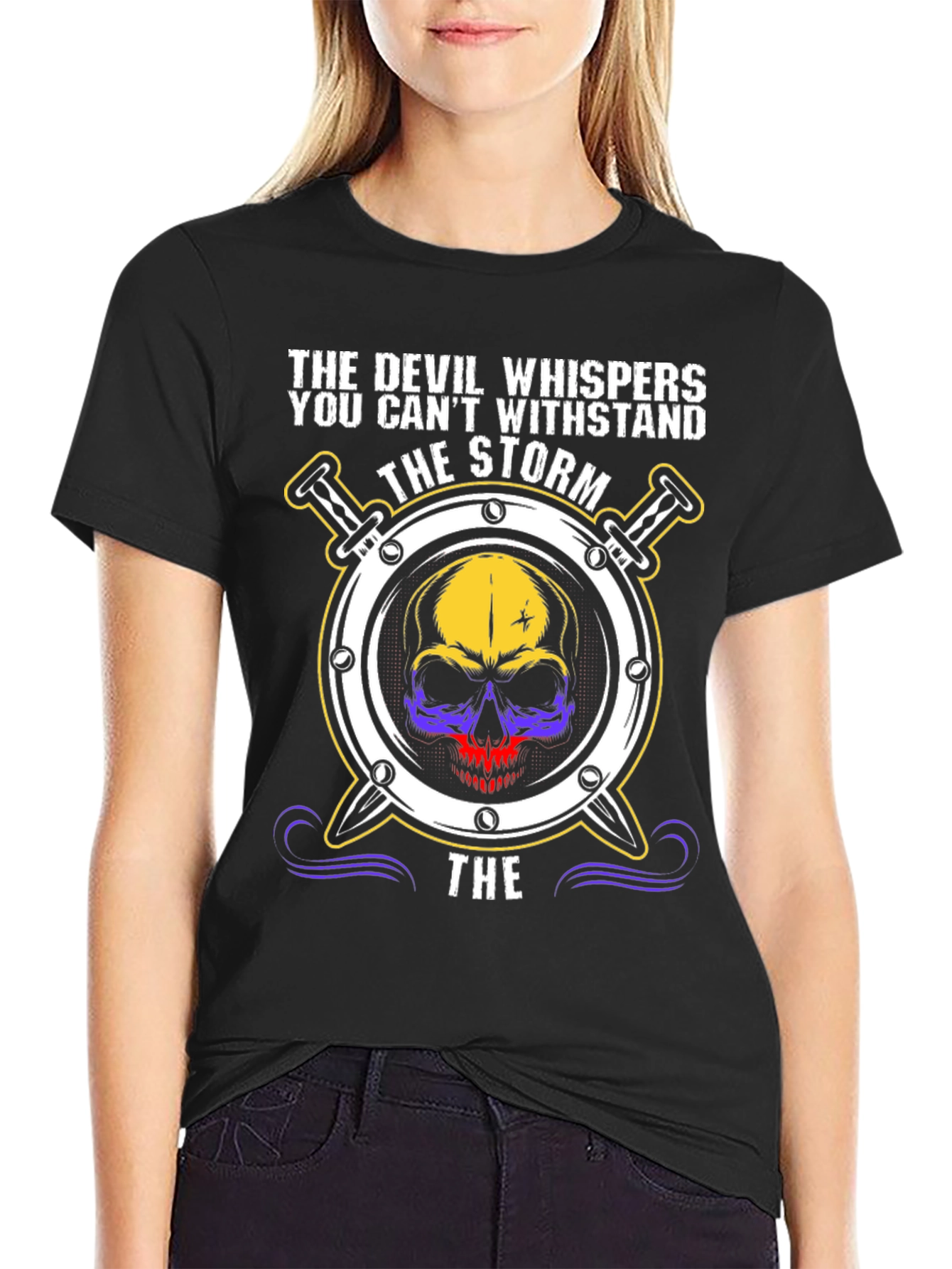 The Devil Whispers T-Shirt: Storm Skull Design
