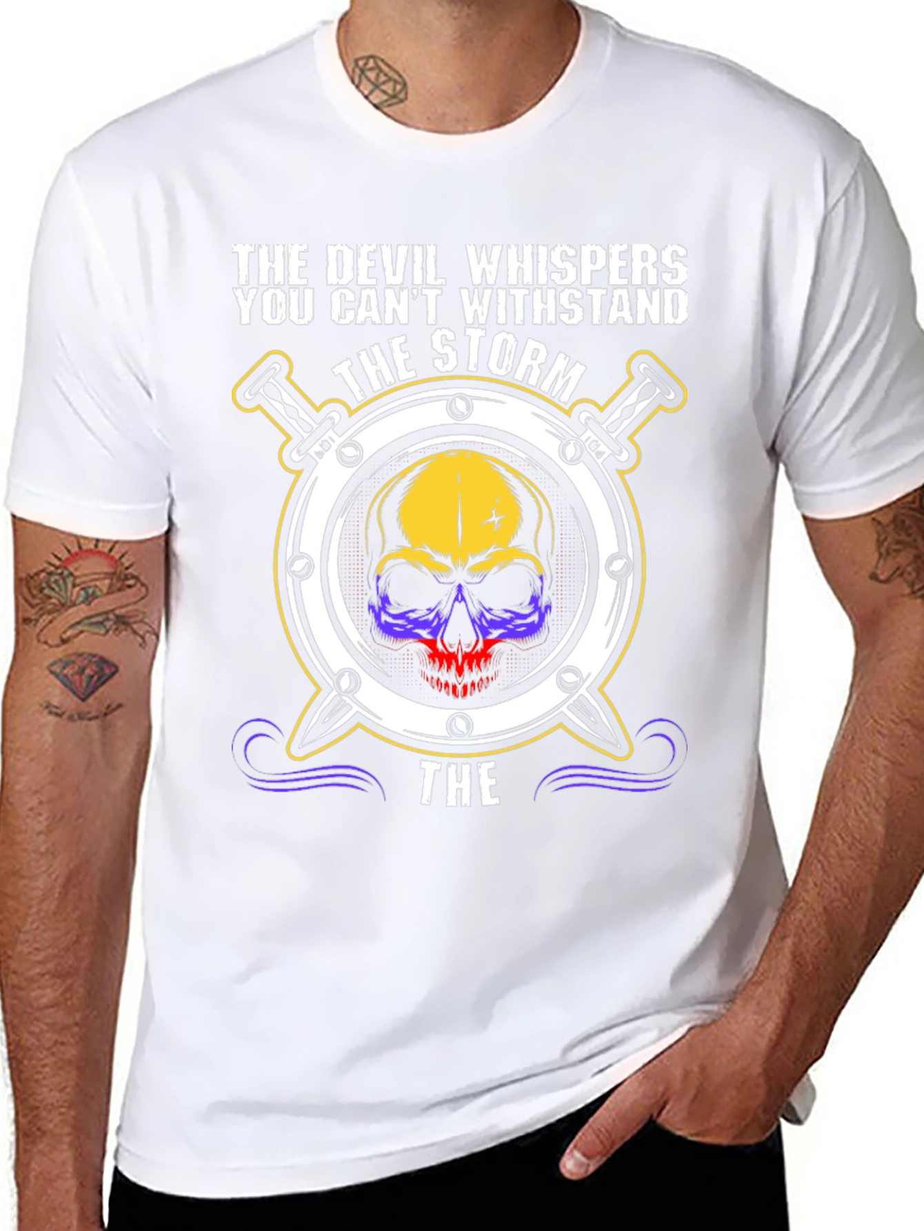 The Devil Whispers T-Shirt: Storm Skull Design