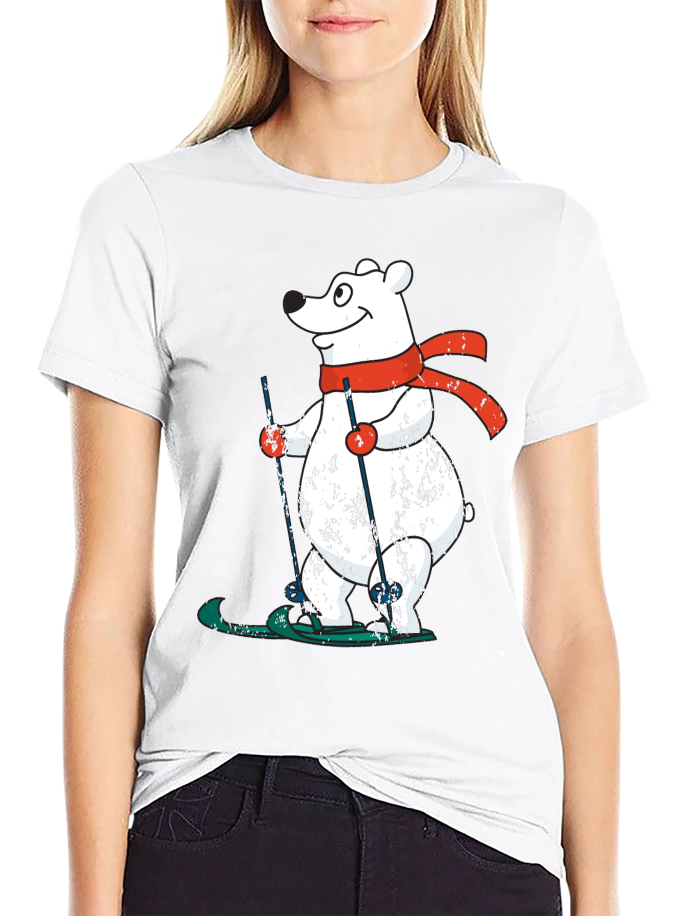 Skiing Polar Bear Graphic Tee - Fun Winter Shirt