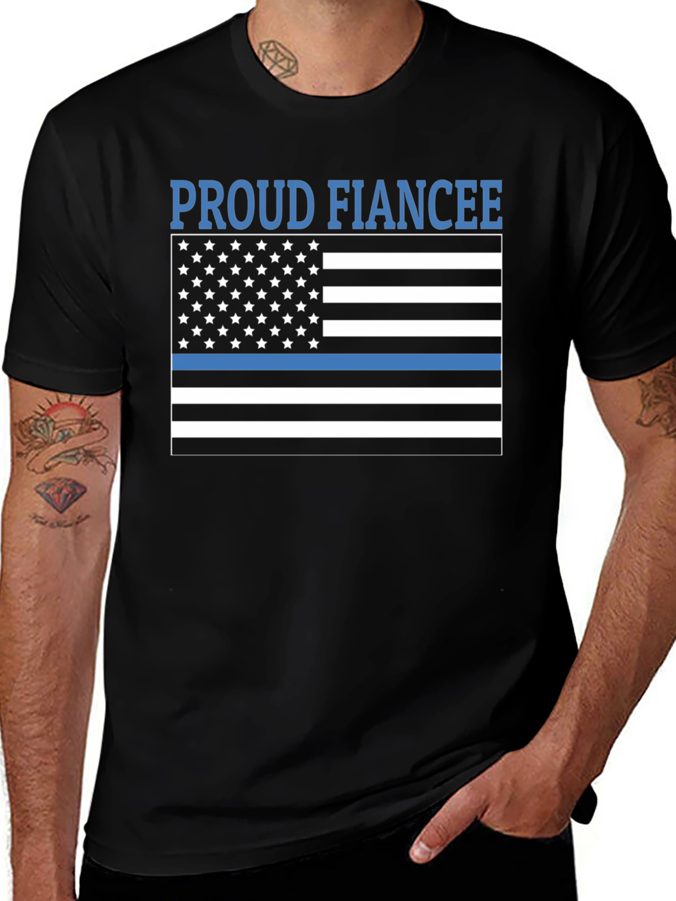 Proud Fiancee Thin Blue Line Flag T-Shirt