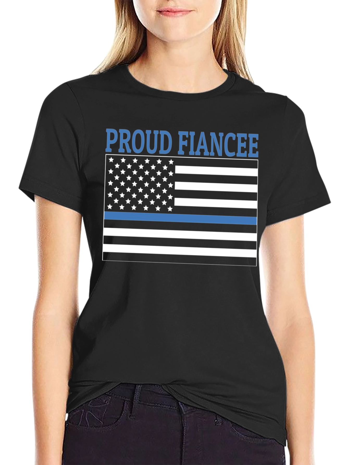 Proud Fiancee Thin Blue Line Flag T-Shirt