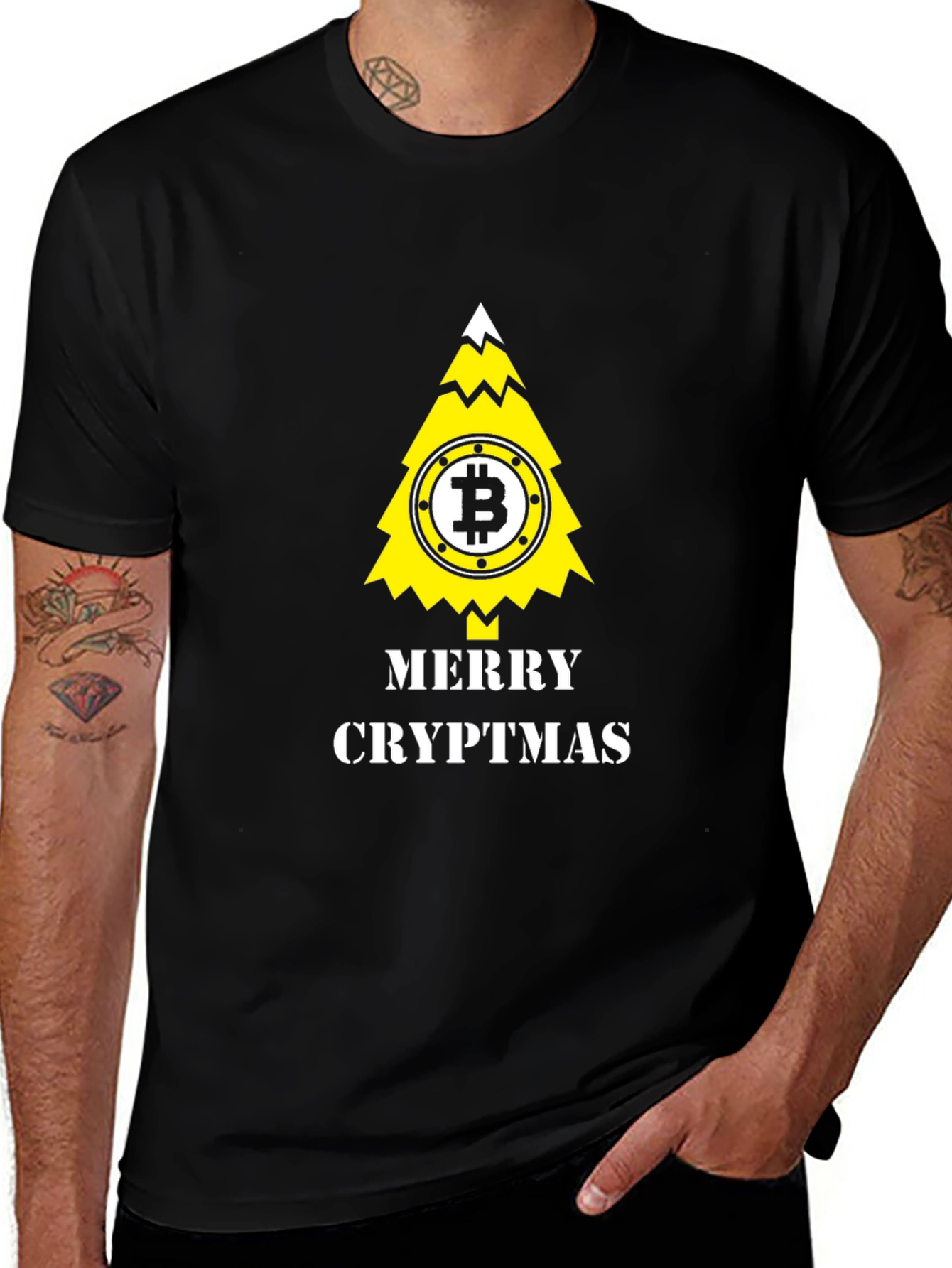 Merry Cryptmas Bitcoin Tree Black T-Shirt
