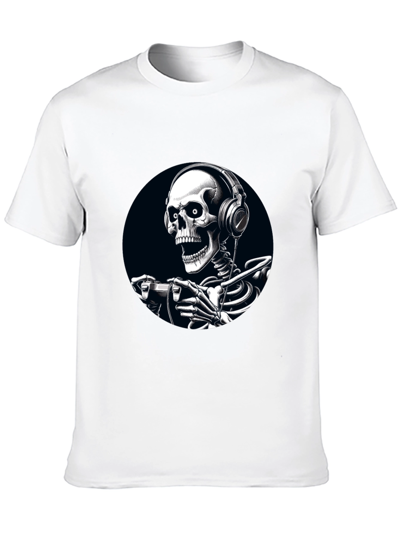 Gaming Skeleton Graphic Tee - Black Cotton T-Shirt