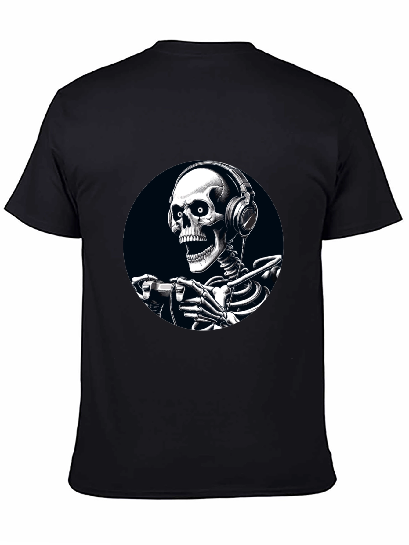Gaming Skeleton Graphic Tee - Black Cotton T-Shirt