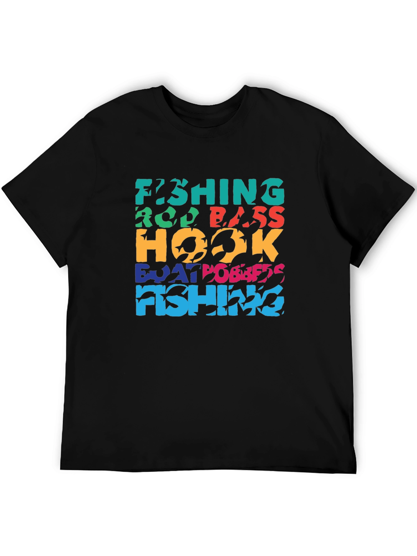 Fishing Word Art Black T-Shirt