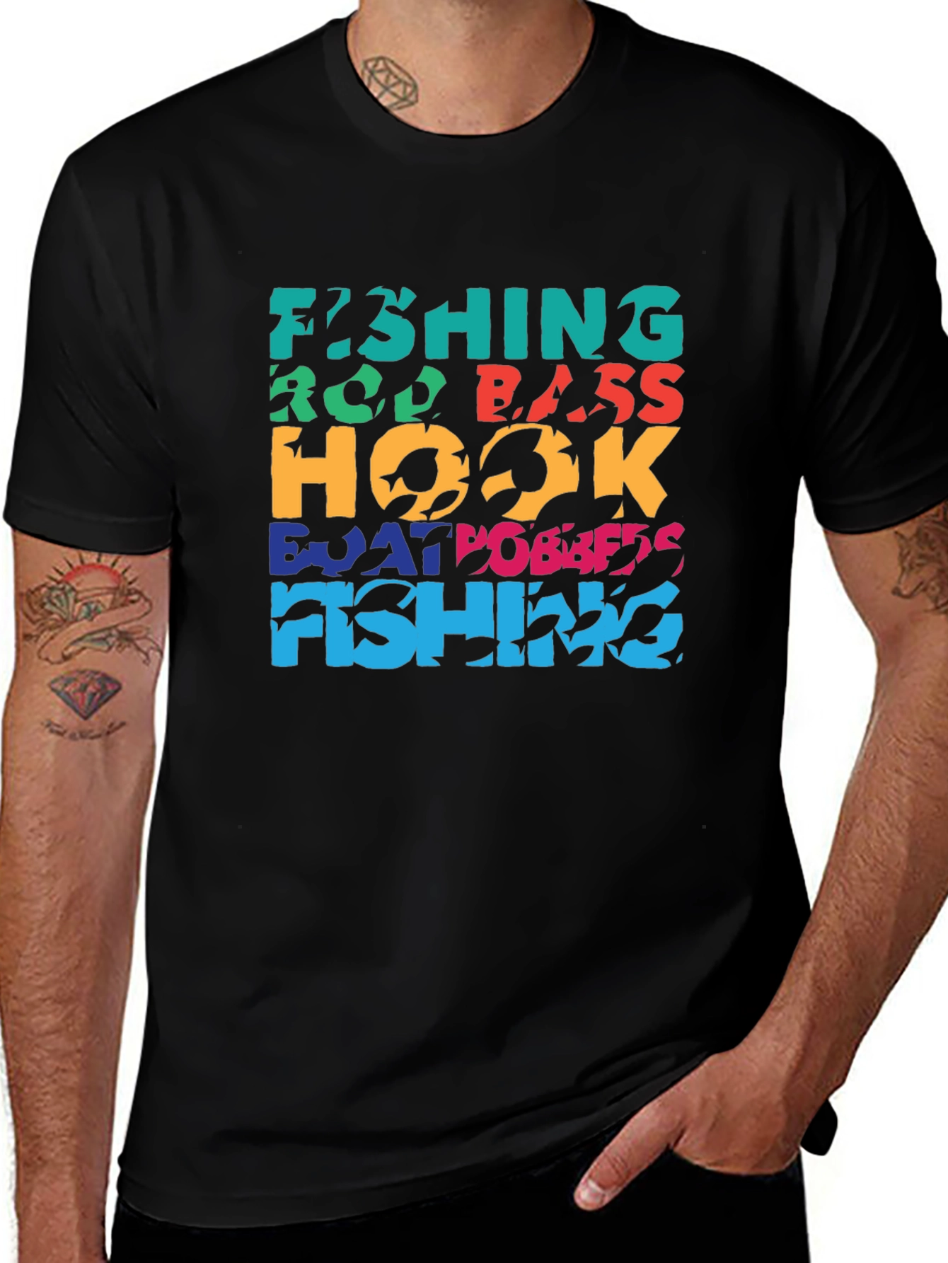 Fishing Word Art Black T-Shirt