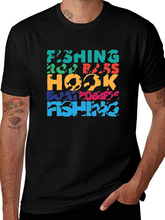 Fishing Word Art Black T-Shirt