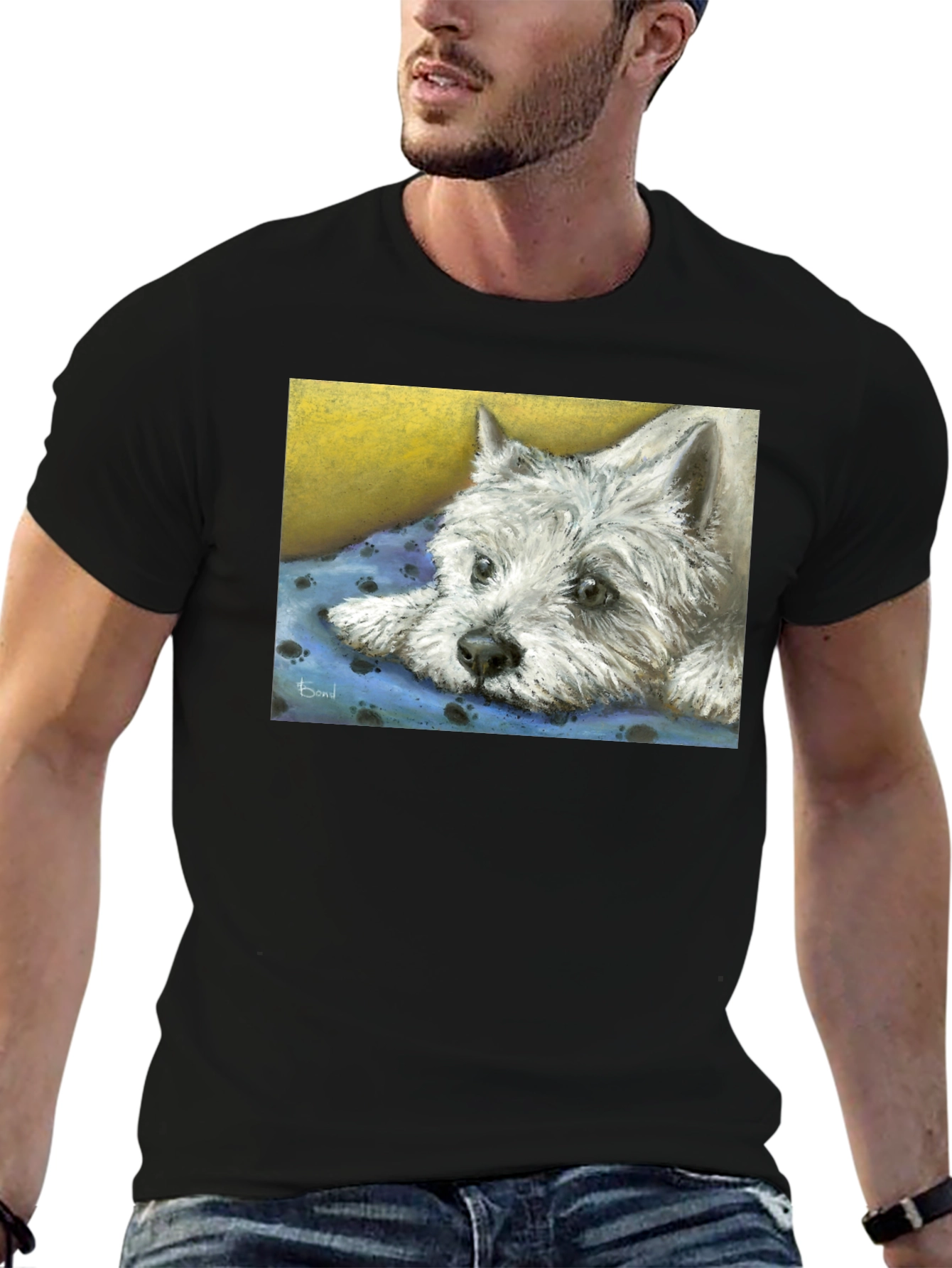 Westie Dog Print Black T-Shirt