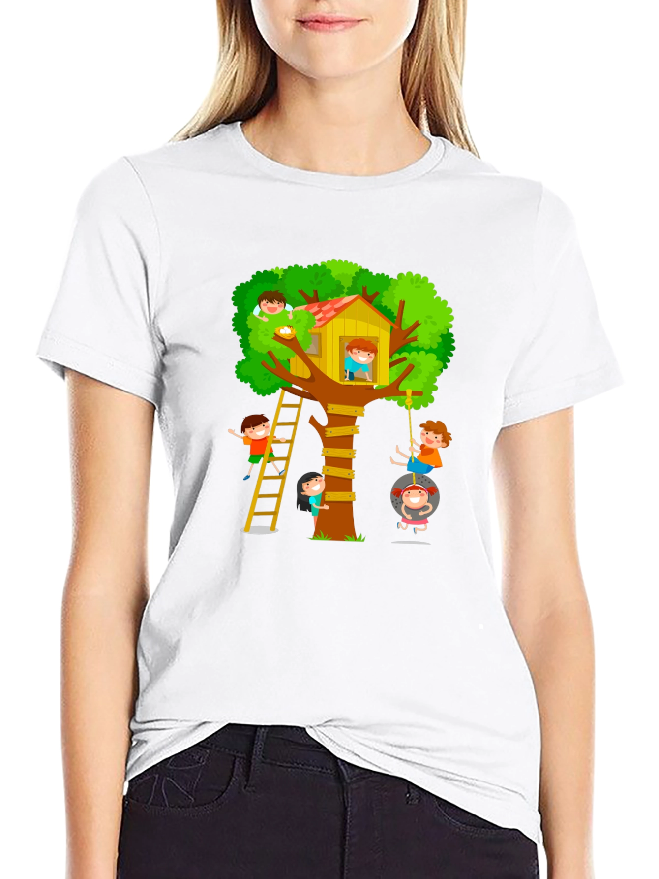 Fun Treehouse Kids Graphic Black T-Shirt