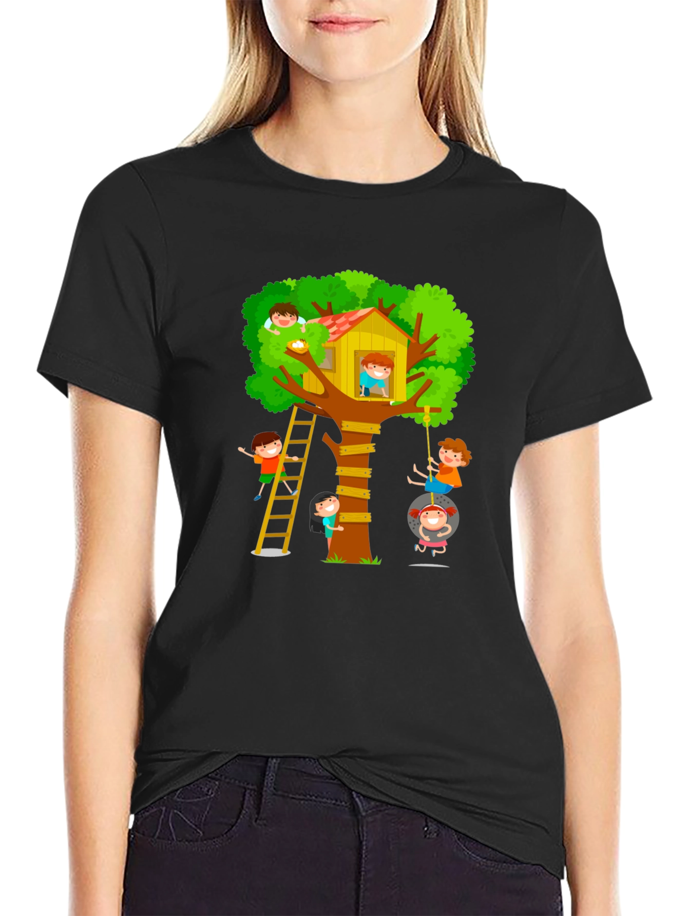 Fun Treehouse Kids Graphic Black T-Shirt