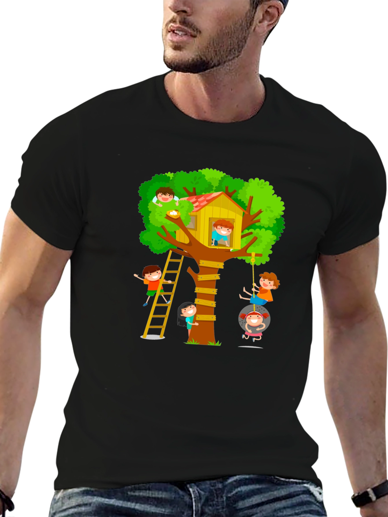 Fun Treehouse Kids Graphic Black T-Shirt