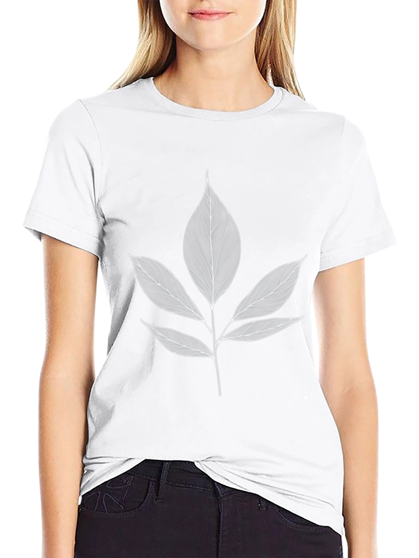 Botanical Leaf Print Black T-Shirt