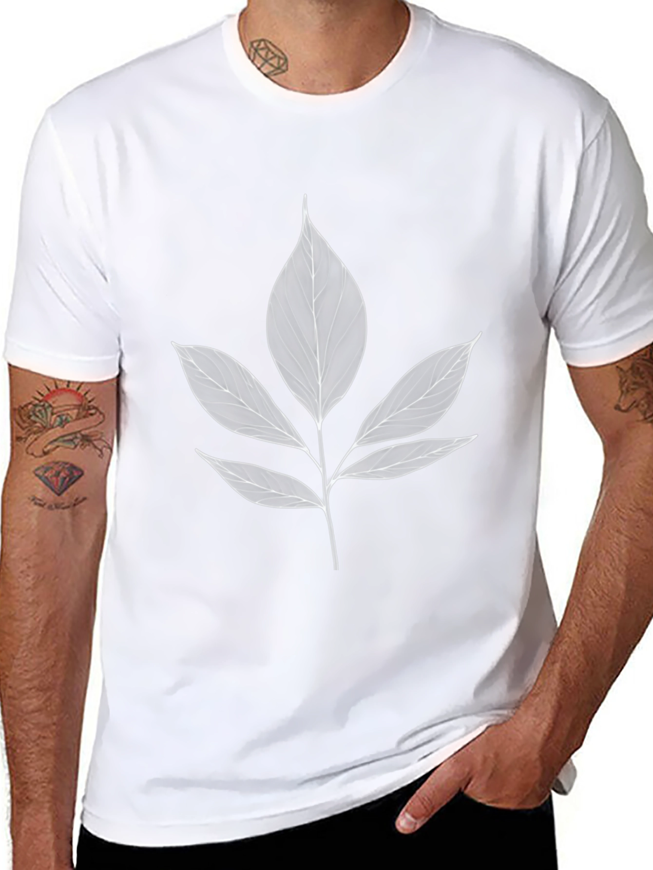 Botanical Leaf Print Black T-Shirt