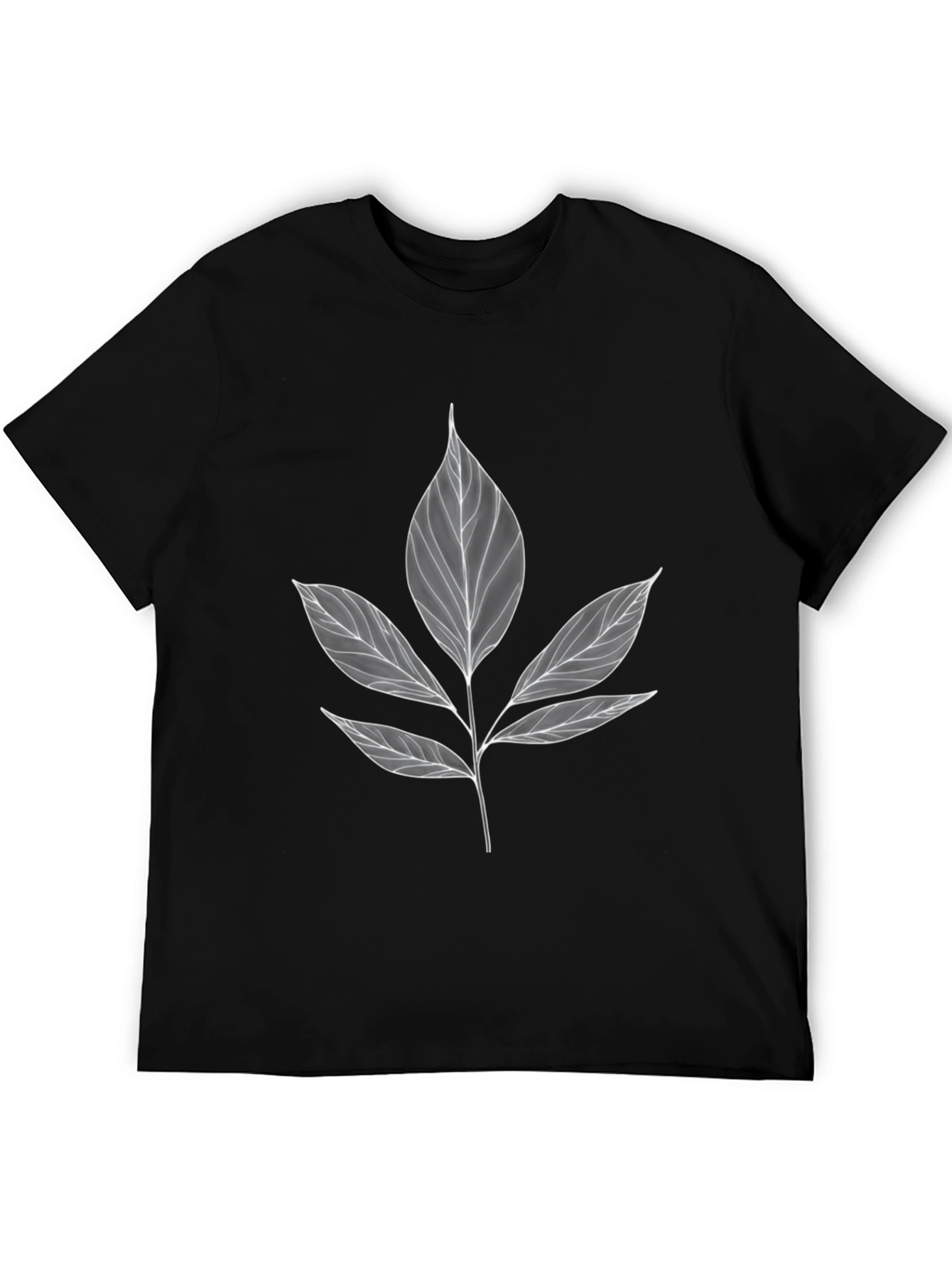 Botanical Leaf Print Black T-Shirt