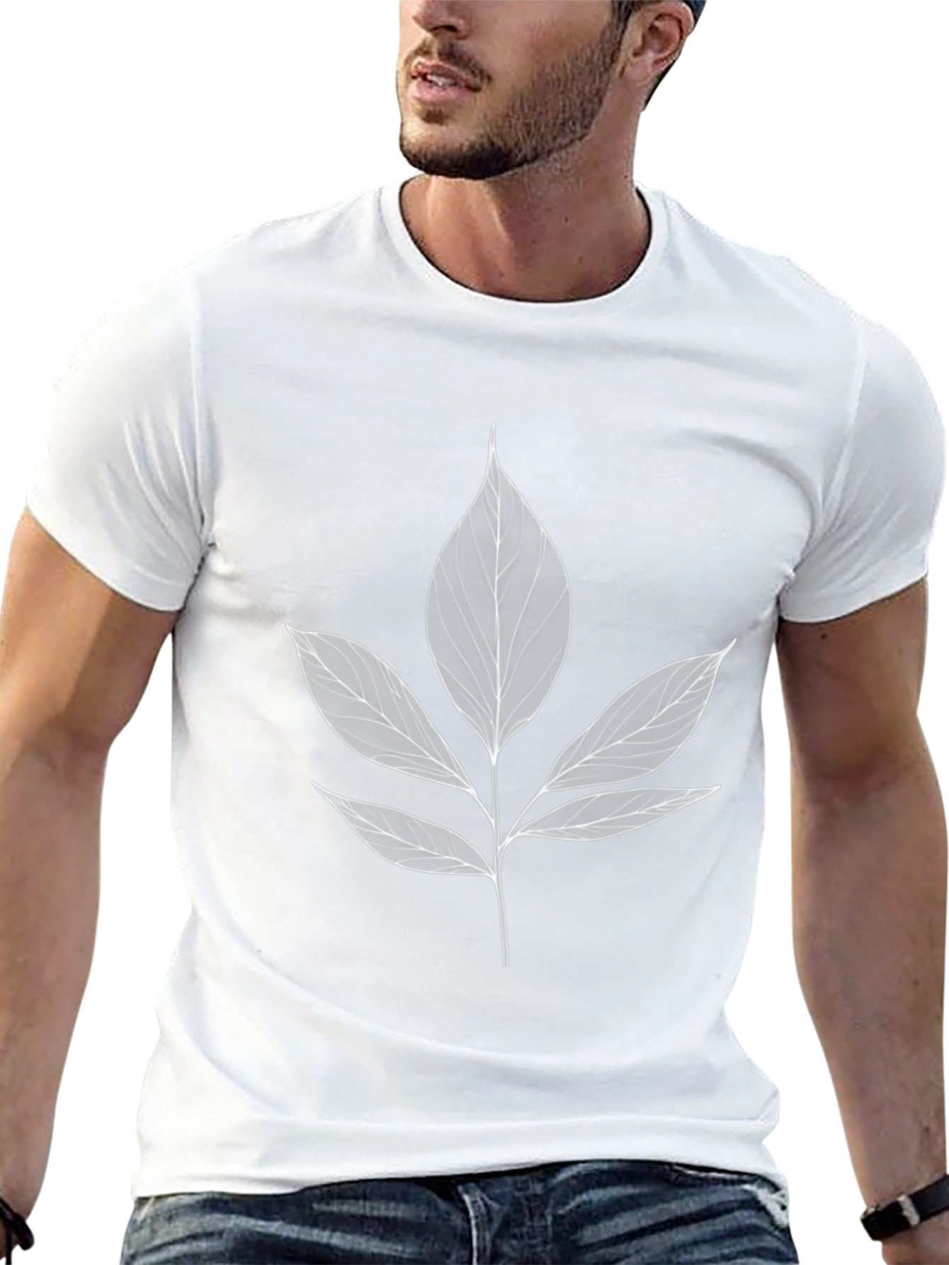 Botanical Leaf Print Black T-Shirt