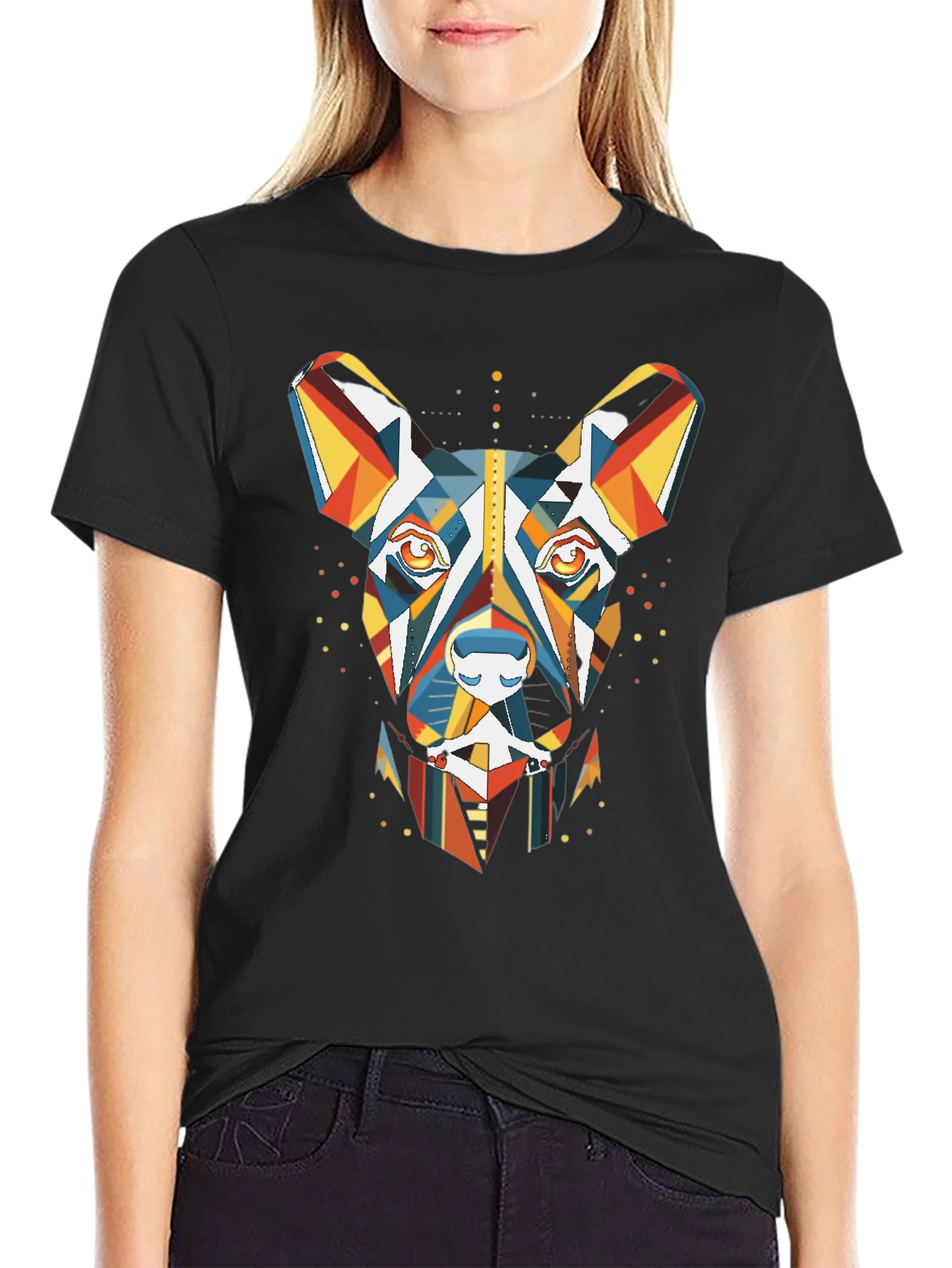 Geometric Dog Graphic Tee - Modern Art Shirt