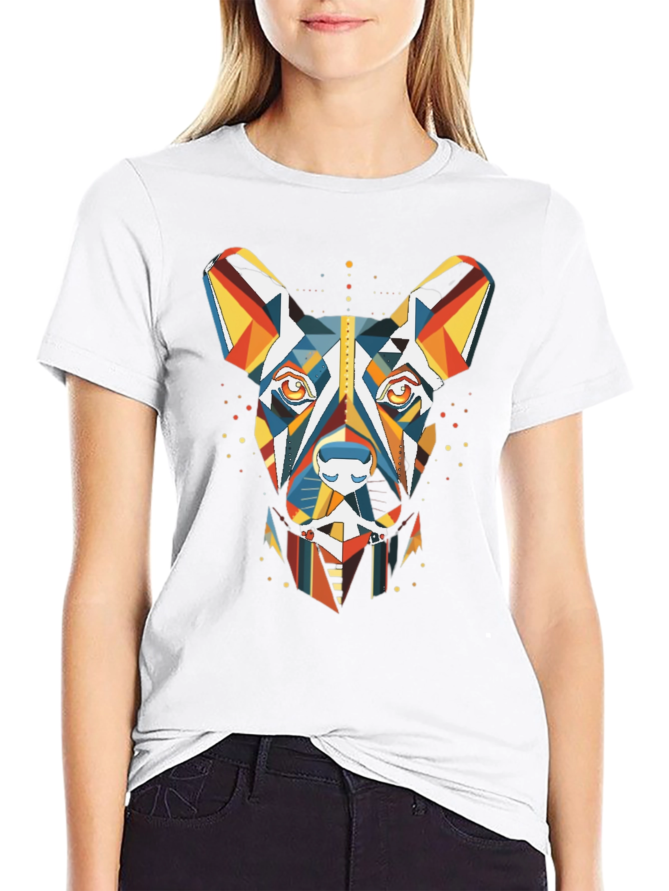 Geometric Dog Graphic Tee - Modern Art Shirt