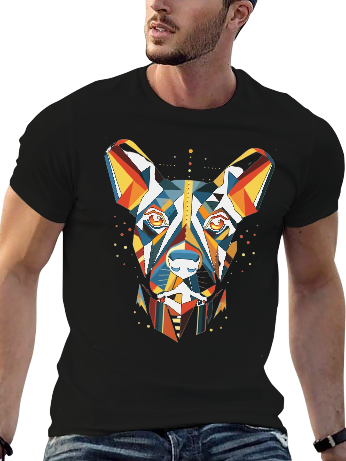 Geometric Dog Graphic Tee - Modern Art Shirt