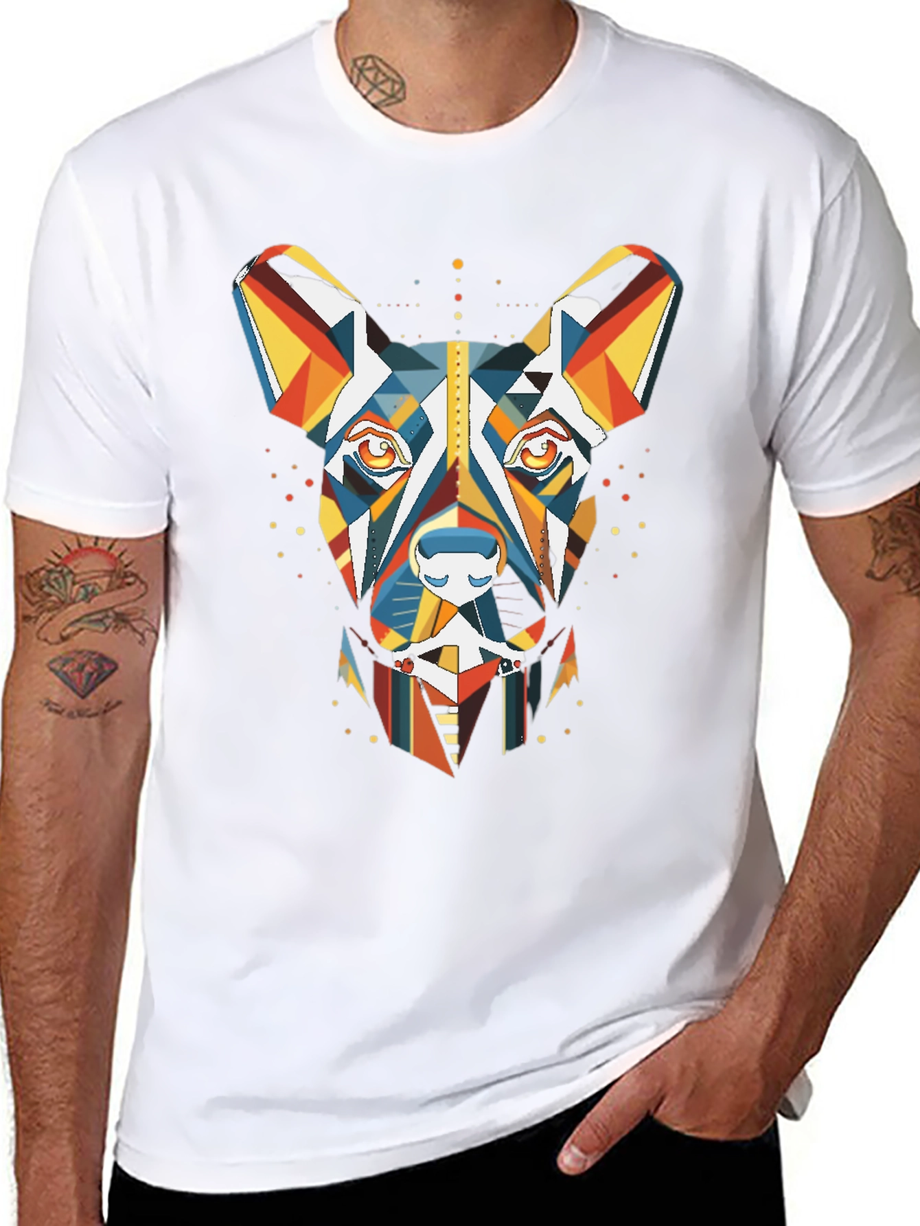 Geometric Dog Graphic Tee - Modern Art Shirt