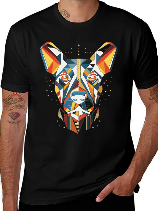 Geometric Dog Graphic Tee - Modern Art Shirt