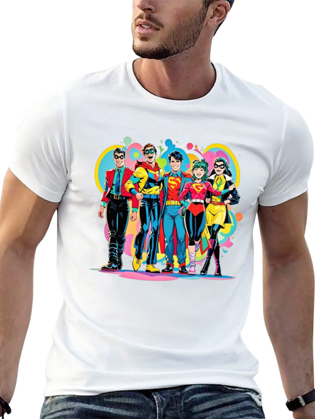 Retro Superhero Squad Graphic T-Shirt