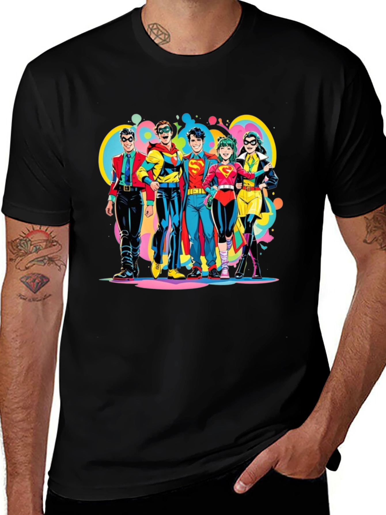 Retro Superhero Squad Graphic T-Shirt