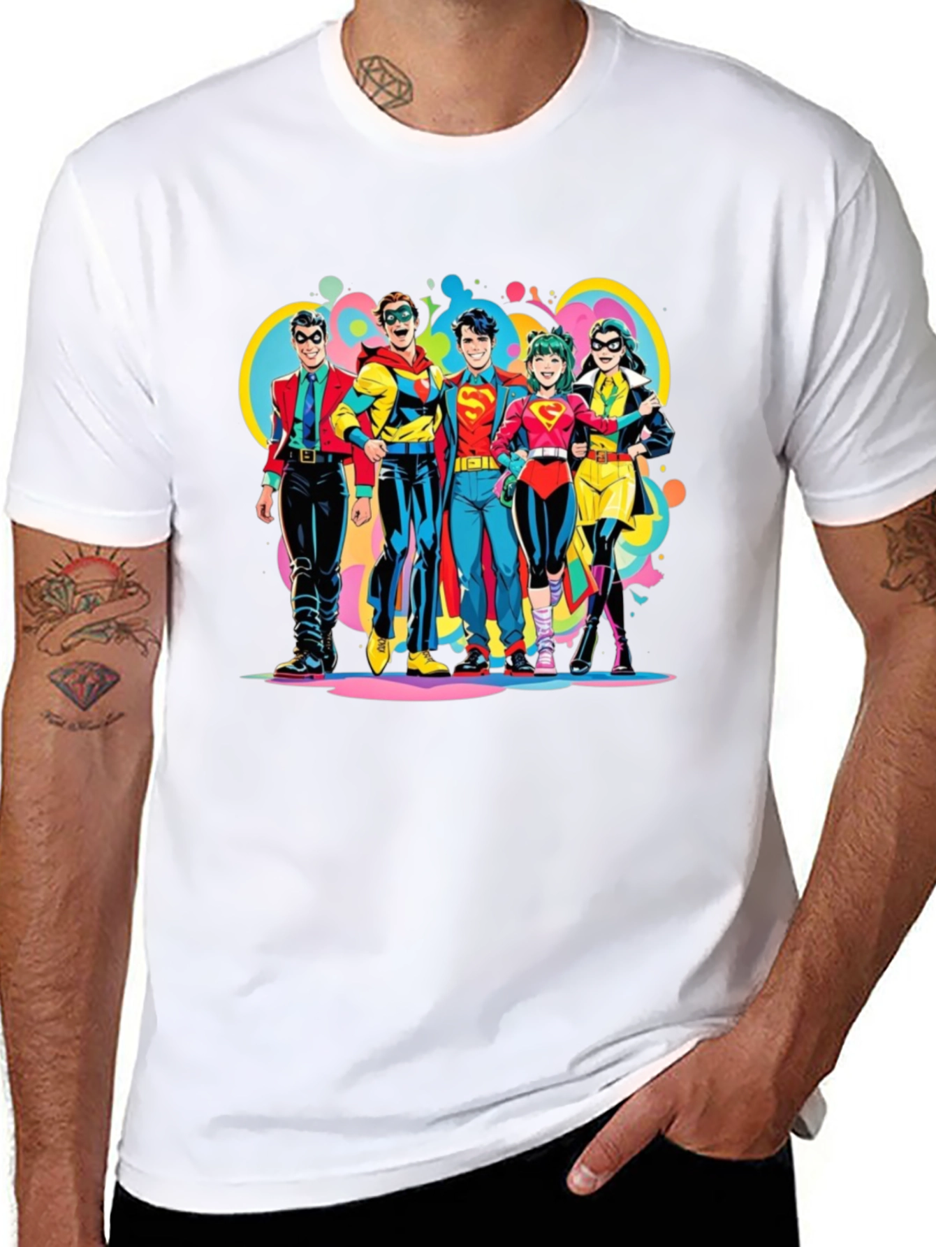 Retro Superhero Squad Graphic T-Shirt