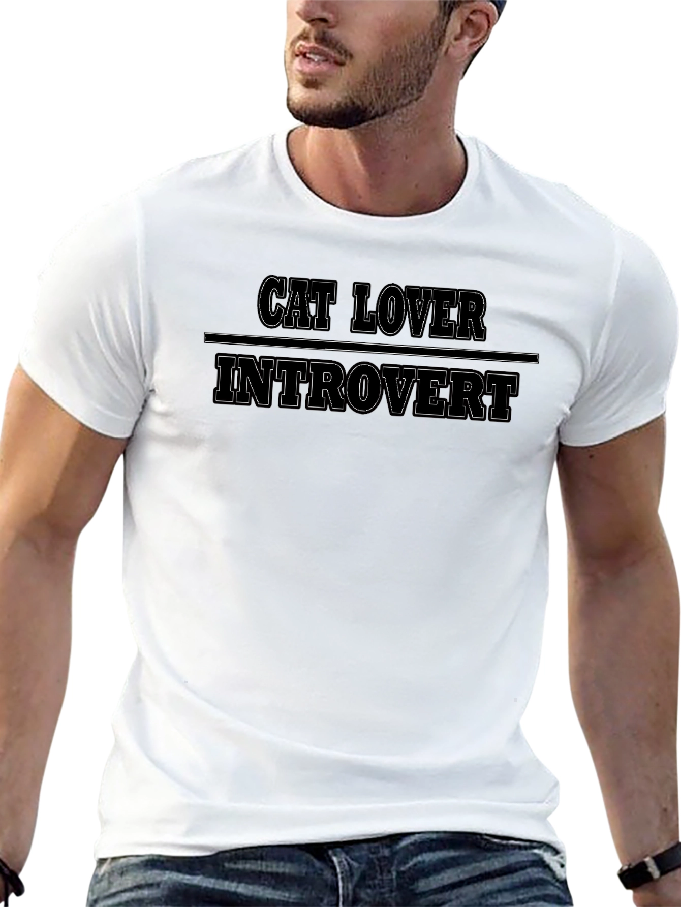 Cat Lover Introvert Graphic T-Shirt - Black