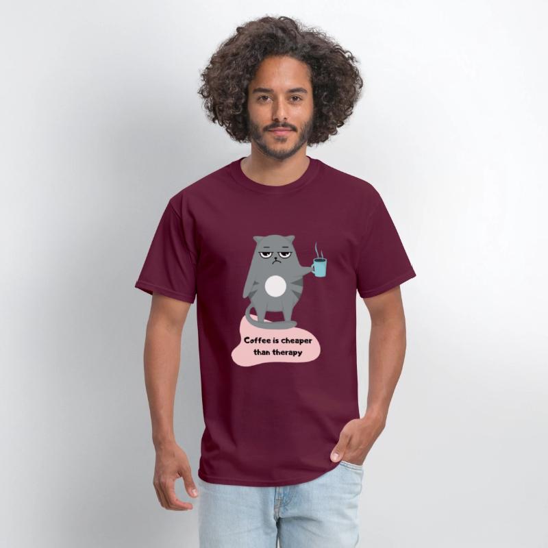 Coffee is Cheaper than Therapy - Cat Lover T-shirt
