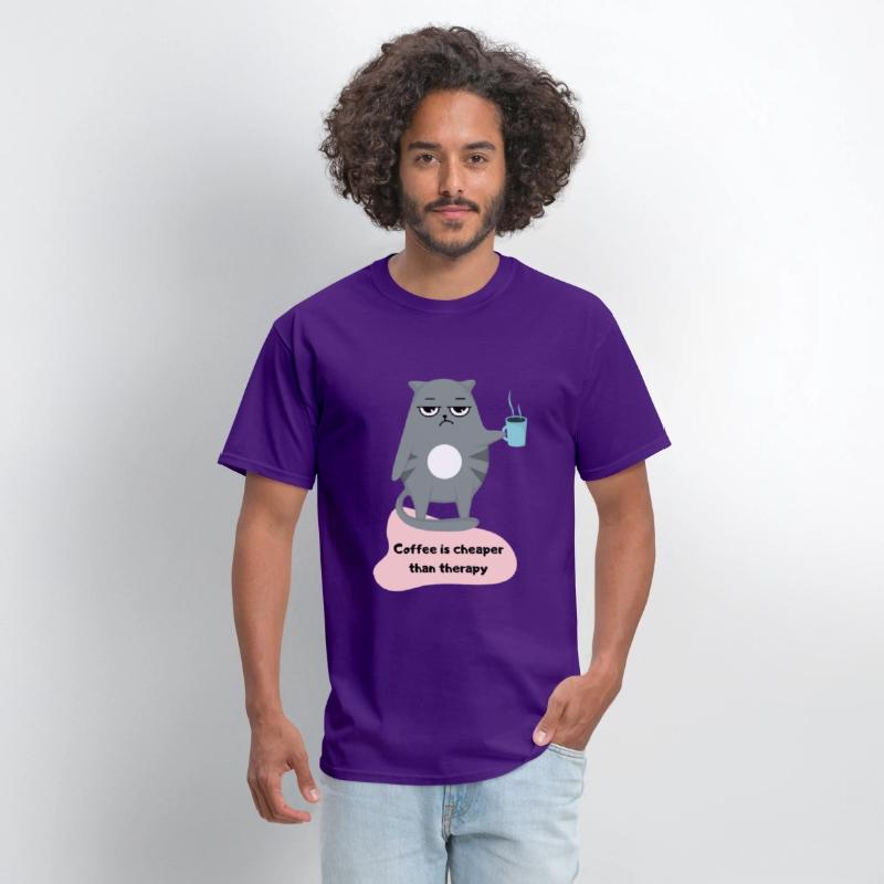 Coffee is Cheaper than Therapy - Cat Lover T-shirt