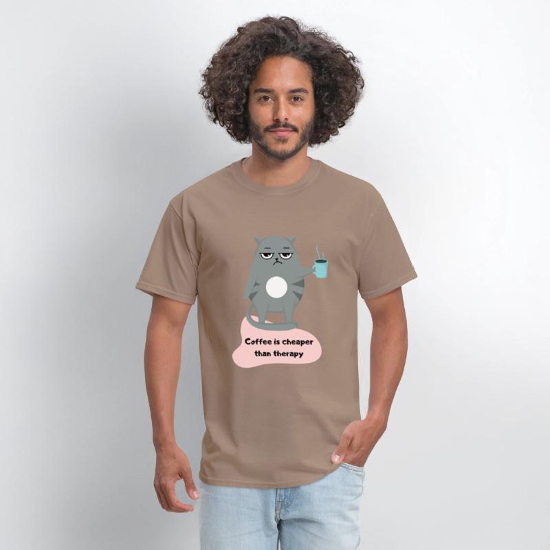 Coffee is Cheaper than Therapy - Cat Lover T-shirt