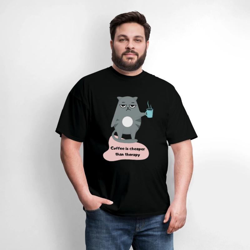 Coffee is Cheaper than Therapy - Cat Lover T-shirt