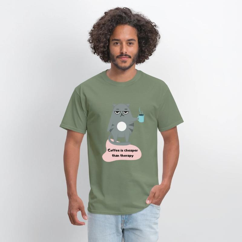 Coffee is Cheaper than Therapy - Cat Lover T-shirt