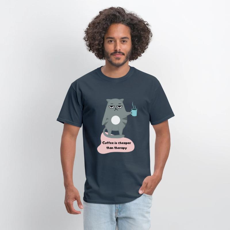 Coffee is Cheaper than Therapy - Cat Lover T-shirt