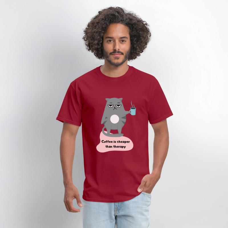 Coffee is Cheaper than Therapy - Cat Lover T-shirt