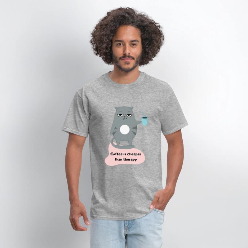 Coffee is Cheaper than Therapy - Cat Lover T-shirt