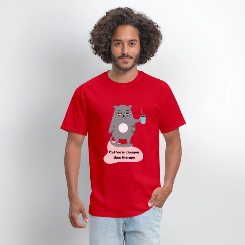 Coffee is Cheaper than Therapy - Cat Lover T-shirt