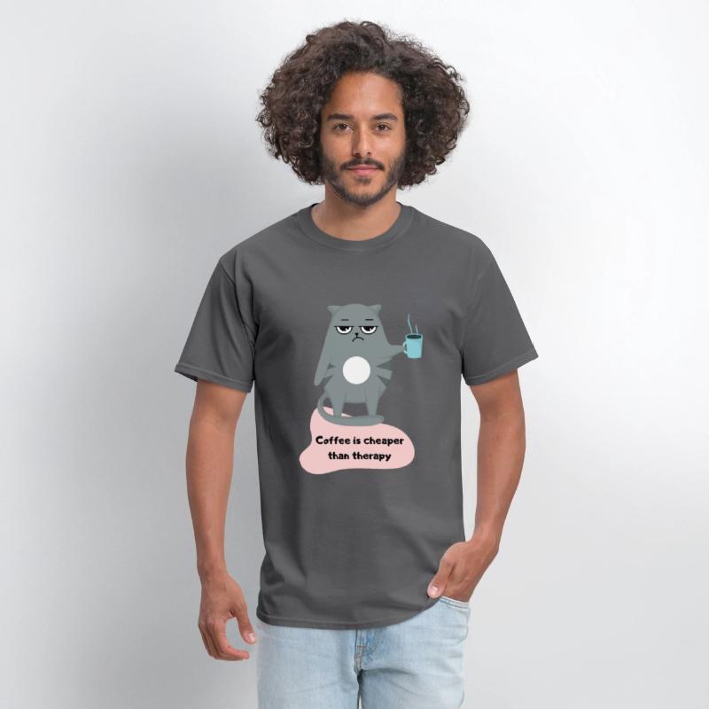Coffee is Cheaper than Therapy - Cat Lover T-shirt