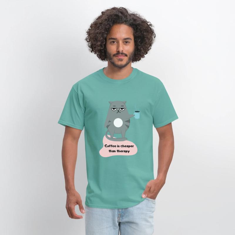 Coffee is Cheaper than Therapy - Cat Lover T-shirt