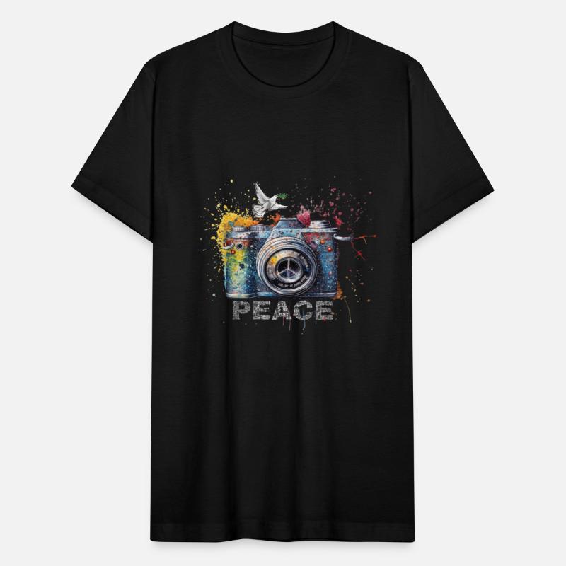 Color splash photo camera and peace symbol press