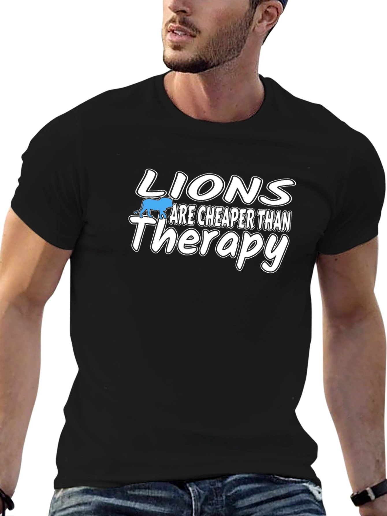 Lions are Cheaper than Therapy - Black Graphic Tee
