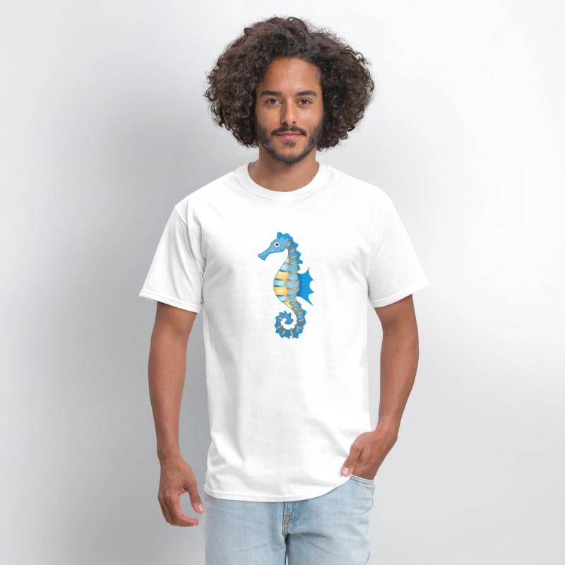 cute blue seahorse in comic style