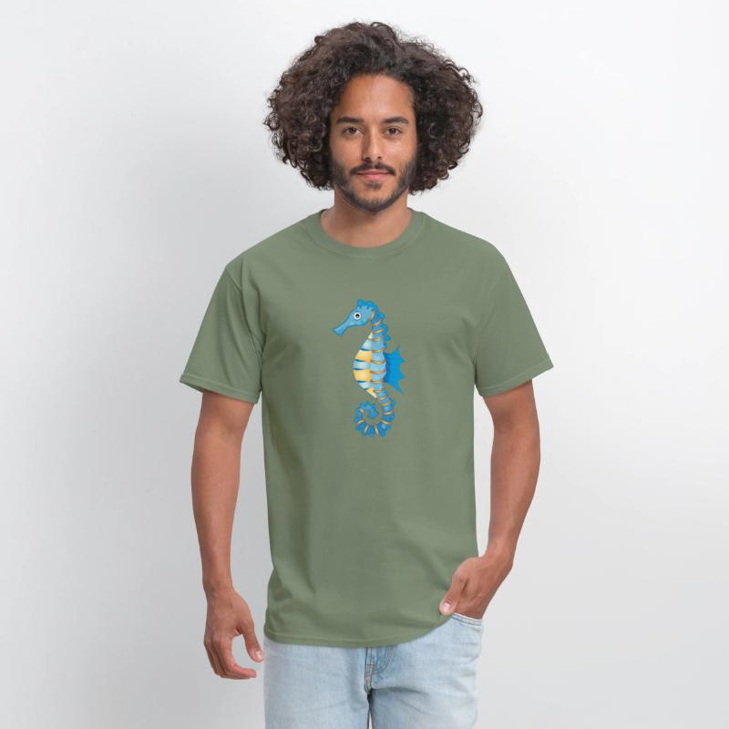 cute blue seahorse in comic style